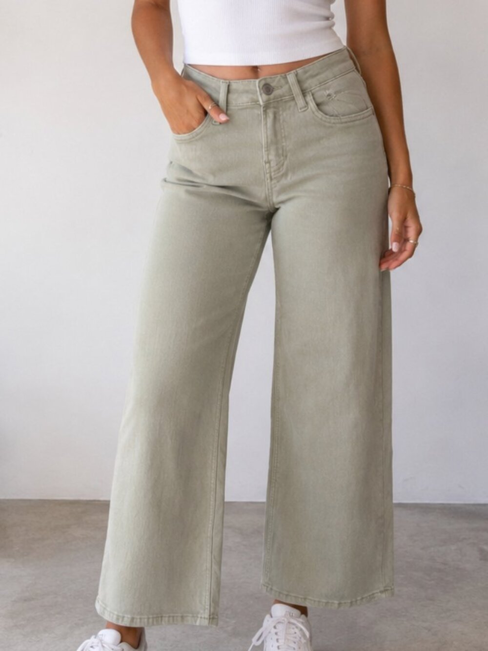 Wide Leg Jeans in Sage Green - Women's Flare & Wide Leg